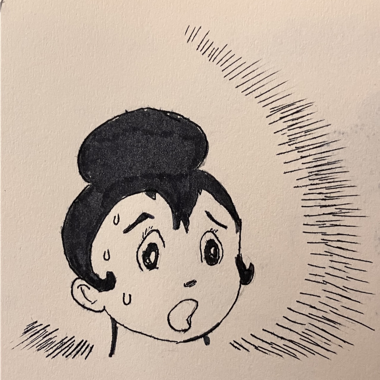 ink image of a panicked or worried Siddhartha