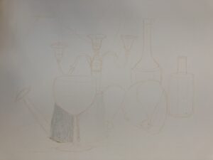 pencil outline and small coloured part