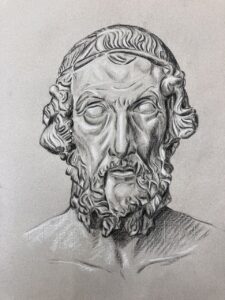 finished drawing of Socrates head statue