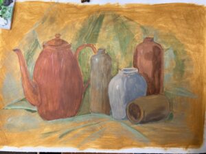 acrylic painting of pots and jars