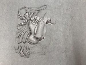 lion head statue drawing