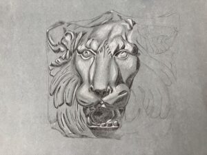 lion head statue drawing
