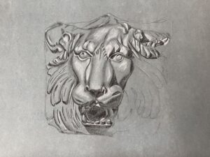 lion head statue drawing