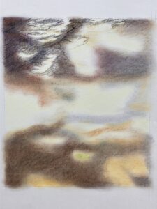 first details of shadows starting at the left top of a pastel drawing